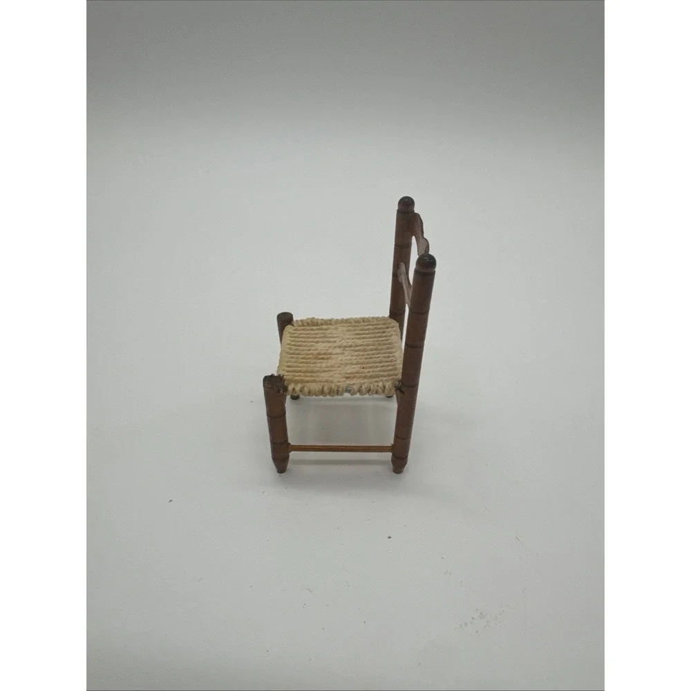 VTG Miniature Wooden Chair Armless With Wicker Seat For Doll Houses Farmstyle